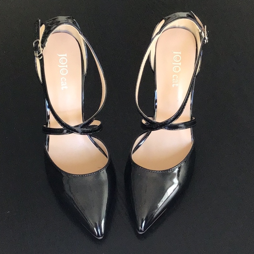 Jojo Cat Black strappy Heels Sz 38